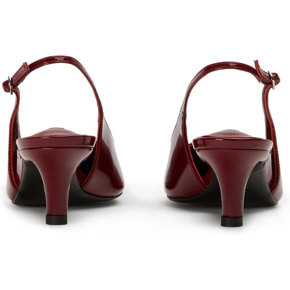 Burgundy Women's Slingback Kitten Closed Pointed Toe Pumps Low Heel Office Shoes - Picture 5 of 7